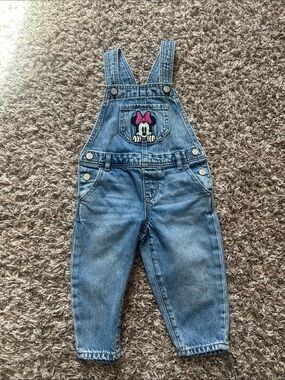 GAP Blue Denim Overalls with Pink Minnie embroidery